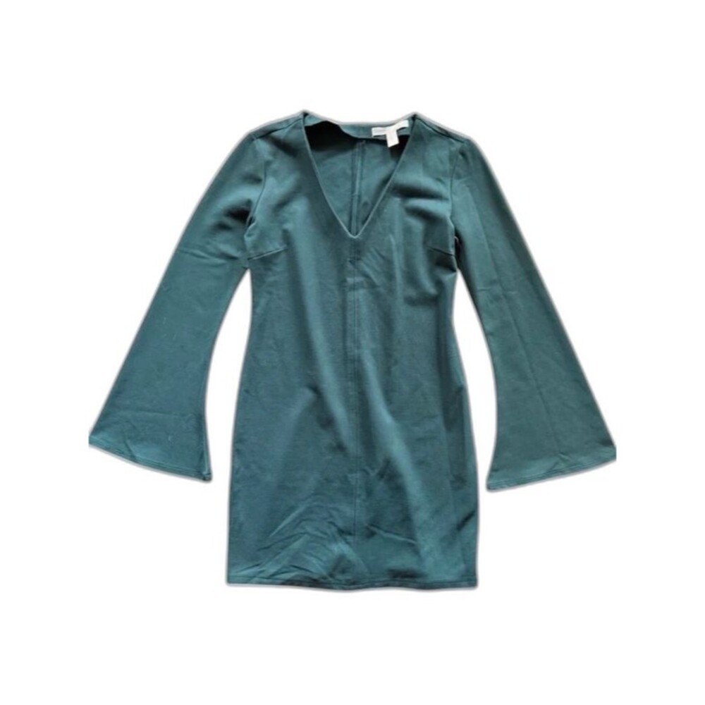 Forever 21 Deep Teal V-Neck Bell Sleeve Mini Dress M - Picture 2 of 4